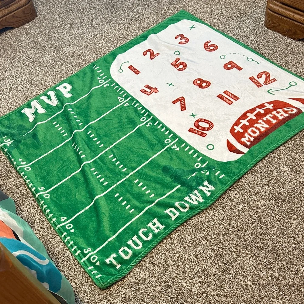 Green Football Milestone Baby Blanket - Touch Down Months